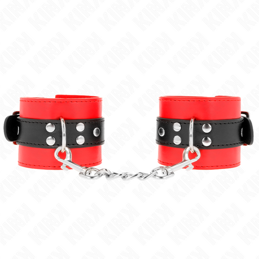 Resistenza da polso KINK rossa con cinturina nera regolabile, lunghezza 17-28 cm, larghezza 6 cm, per giochi di ruolo e bondage