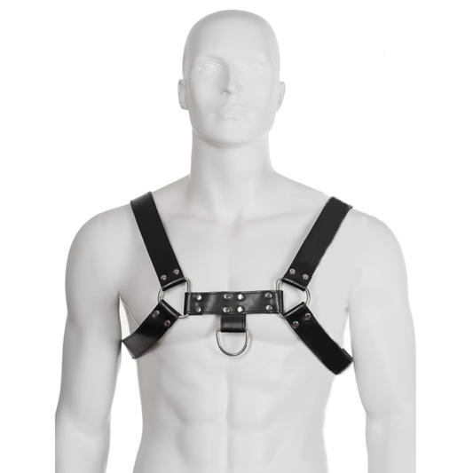 Imbracatura a catena LEATHER BODY in pelle con dettagli metallici, visibile in questa immagine.