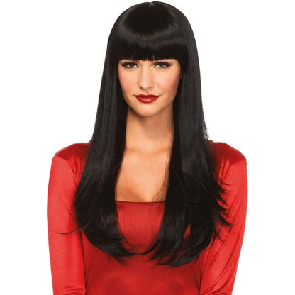 Parrucca lunga liscia nera LEG AVENUE, accessori moda, con capelli nerissimi e lucidi, stile elegante e versatile.