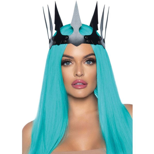Corona Maleficent in pelle sintetica con borchie nere, accessorio di LEG AVENUE per costumi e cosplay.