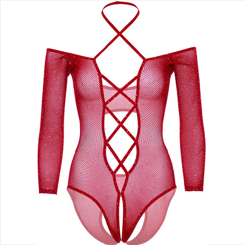 Calze senza cuciture rosse lucide della linea LEG AVENUE, ideali come body sexy e provocante, visibili dall'immagine.