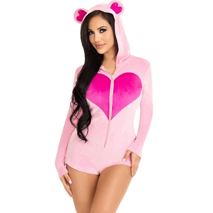Corpo in velluto rosa con orsetto, costume LEG AVENUE per adulti, morbido e aderente, visibile in dettaglio nell'immagine.