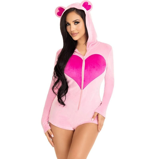 Corpo in velluto rosa con orsetto, costume LEG AVENUE in morbido tessuto, dettaglio di morbido tessuto e design giocoso.