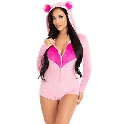 Corpo in velluto rosa con orsetto, costume LEG AVENUE, morbido tessuto e design con stampa di orsetto, taglia M.