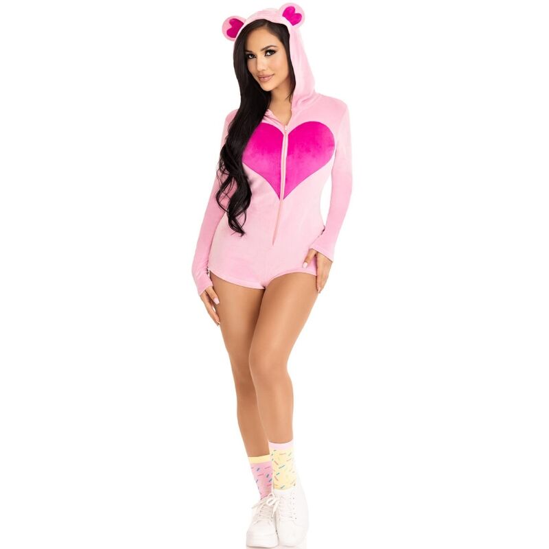 Corpo in velluto rosa con orsetto, costume LEG AVENUE per donna, taglia M, dettaglio morbido e femminile.