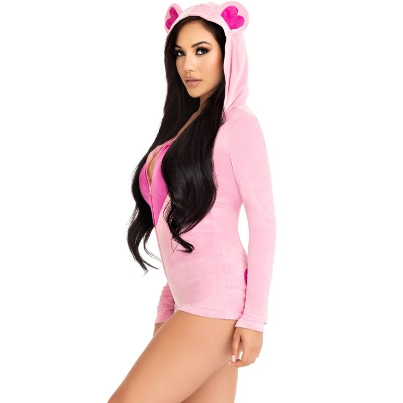 Corpo in velluto rosa con orsetto, costume LEG AVENUE per donna, taglia S, dettagli morbidi e decorativi in velluto.