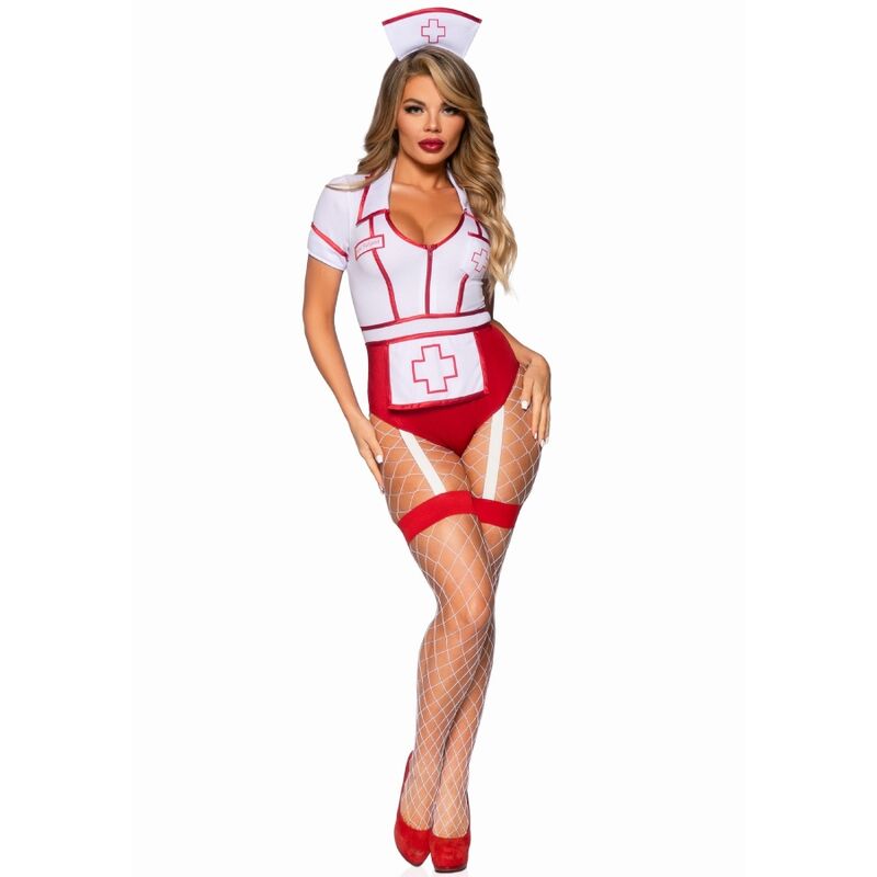 Costume da infermiera sexy LEG AVENUE in rosso e bianco, taglia M, con gonna e top aderente, dettagli femminili e seducenti