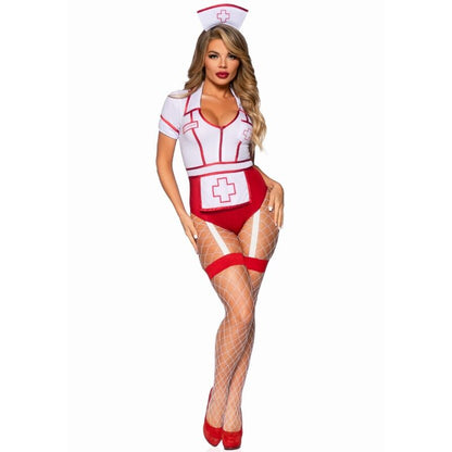 Costume da infermiera sexy LEG AVENUE in rosso e bianco, taglia M, con gonna e top aderente, dettagli femminili e seducenti