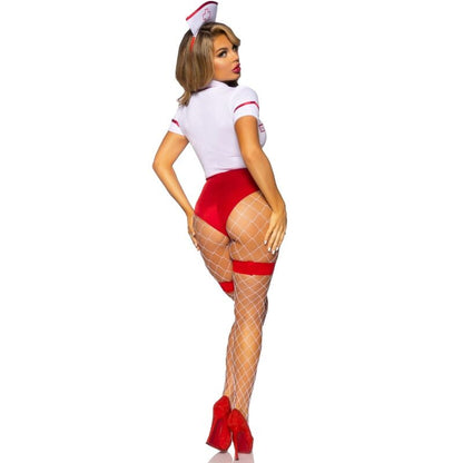 Costume da infermiera sexy LEG AVENUE, rosso e bianco, taglia M, completo di abito e accessori per cosplay e feste a tema.