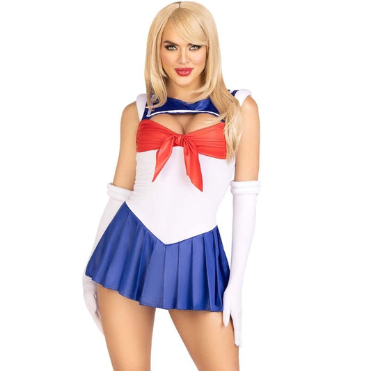 Costume da marinai sexy multicolore LEG AVENUE, completo con top e gonna a righe per Carnevale o feste a tema nautico
