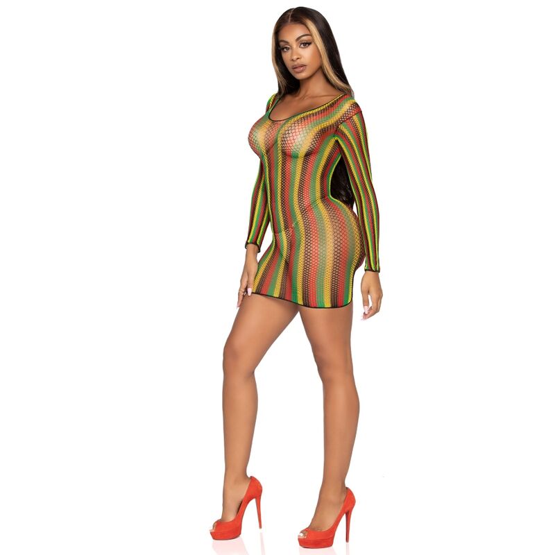 Miniabito con stampa rasta di LEG AVENUE, vestibilità taglia unica, tessuto leggero e stile vivace, perfetto per occasioni estive.