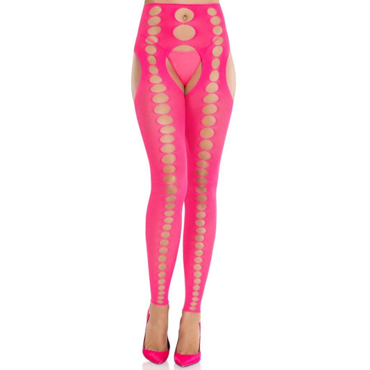 Calze coprenti senza spalline e cuciture in rosa neon di LEG AVENUE HOSIERY, tessuto elastico e aderente.