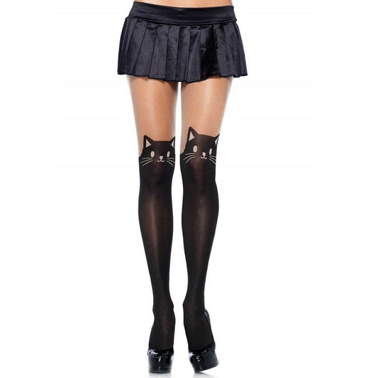 Collant opaco nero della marca Leg Avenue Hosiery, visibili sulle gambe in primo piano nell'immagine.
