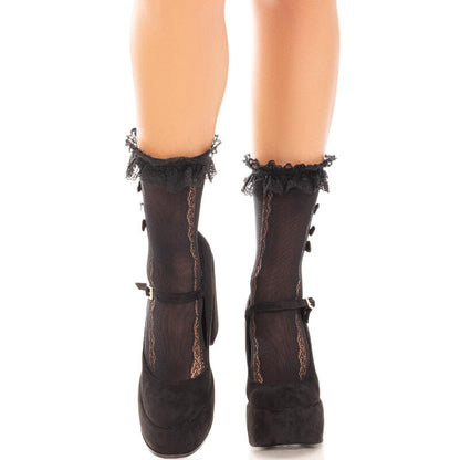 Calzini alla caviglia neri con volant di LEG AVENUE HOSIERY, dettagli eleganti e femminili per look alla moda.
