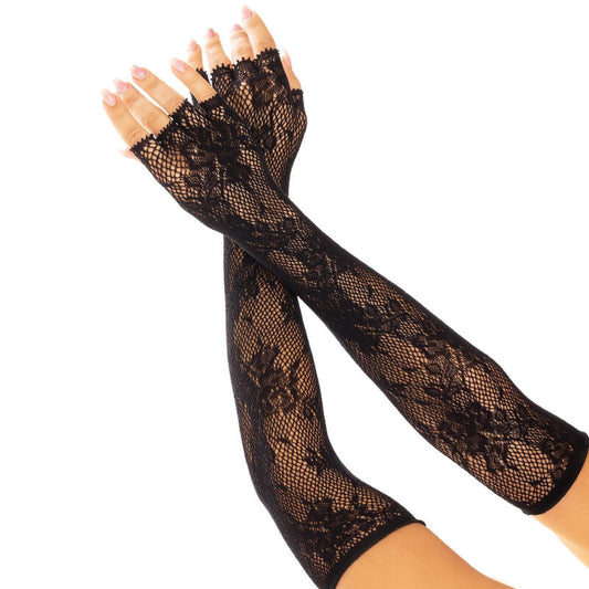 Guanti senza dita in rete floreale nero di LEG AVENUE, accessori eleganti e sexy per look sofisticati e audaci.