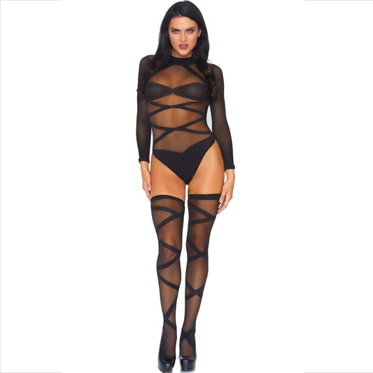 Set di due pezzi LEG AVENUE, corpo e coscia, costume sexy con dettagli in tessuto nero e taglio seducente.
