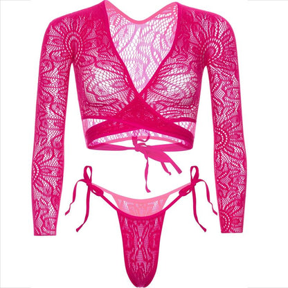 Top crop in pizzo di LEG AVENUE con perizoma, vestito sexy e trasparente, ideale per look seducenti e glamour.