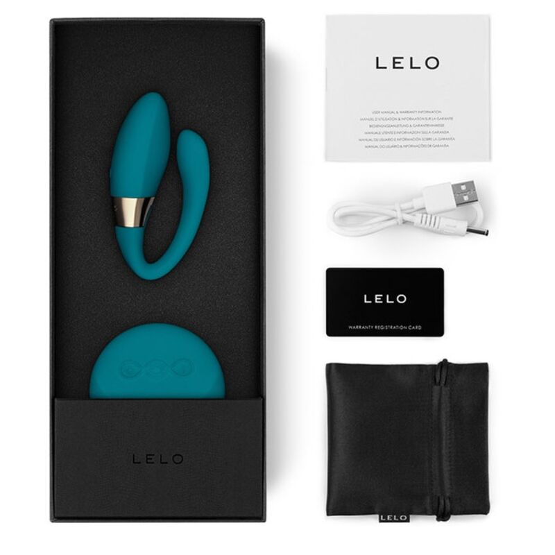 Massaggiatore di coppia LELO Tiani Duo blu, dispositivo per massaggi intimi e relax in dettaglio.