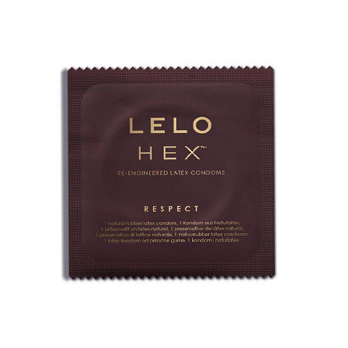Preservativi HEX Respect XL di LELO, confezione da 36, con dettagli visibili della scatola e dei preservativi.