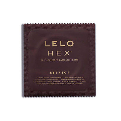 Preservativi HEX Respect XL di LELO, confezione da 36, con dettagli visibili della scatola e dei preservativi.