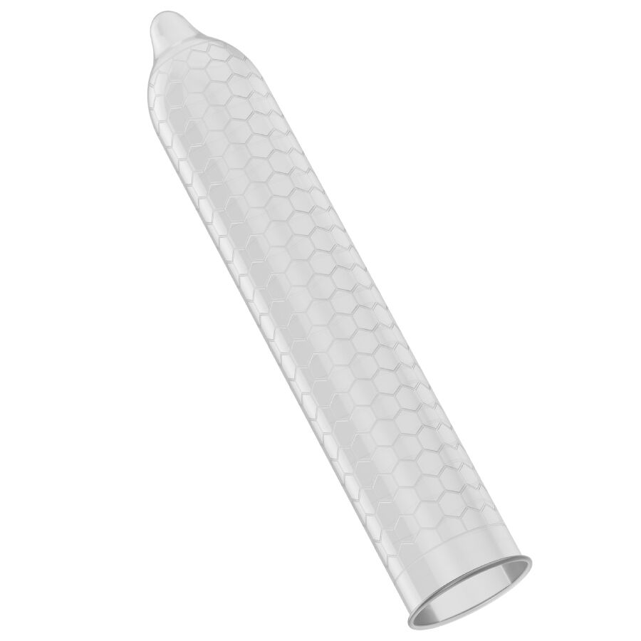 Preservativi organici LELO HEX in confezione da 3, dettagli del packaging e design del profilattico naturale.