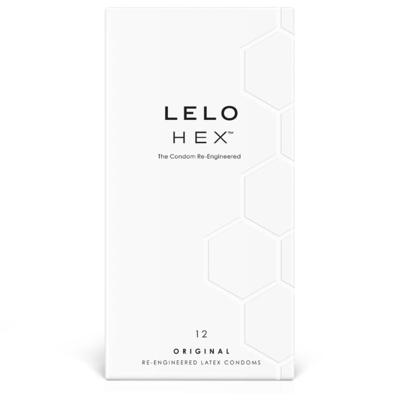 Scatola di preservativi HEX di LELO con 12 unità, confezione elegante e compatta per preservativi di alta qualità.