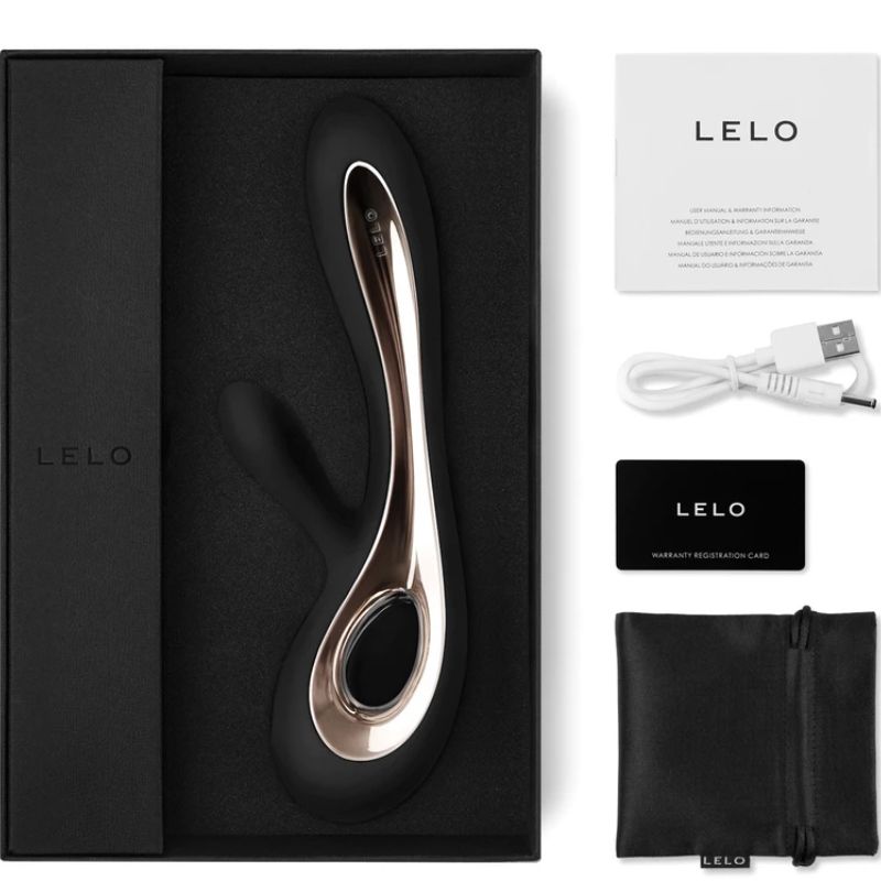 Vibratore coniglio nero LELO Soraya 2, design elegante e dettagli realistici, mostrato in primo piano.