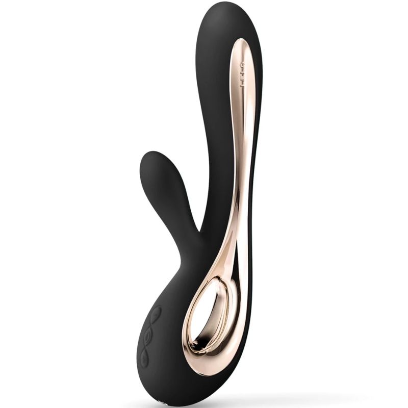 Vibratore coniglio nero LELO Soraya 2, design elegante e morbido, con doppio stimolatore per piacere intenso.