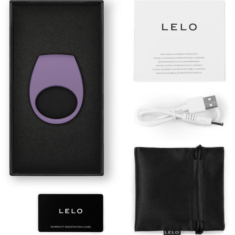 Anello vibratore LELO TOR 3 viola con superficie liscia e design ergonomico, visibile in primo piano.