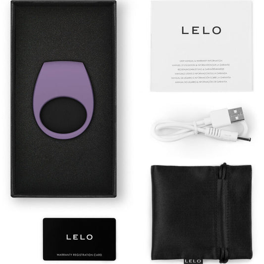 Anello vibratore LELO TOR 3 di colore viola, mostrato in primo piano con dettagli e texture del prodotto.