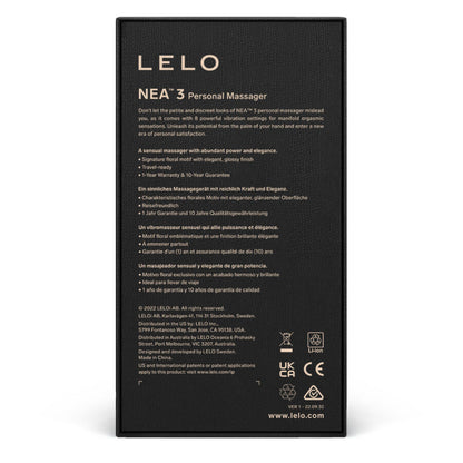 Massaggiatore personale LELO NEA 3 nero con design elegante e compatto, visibile in primo piano.