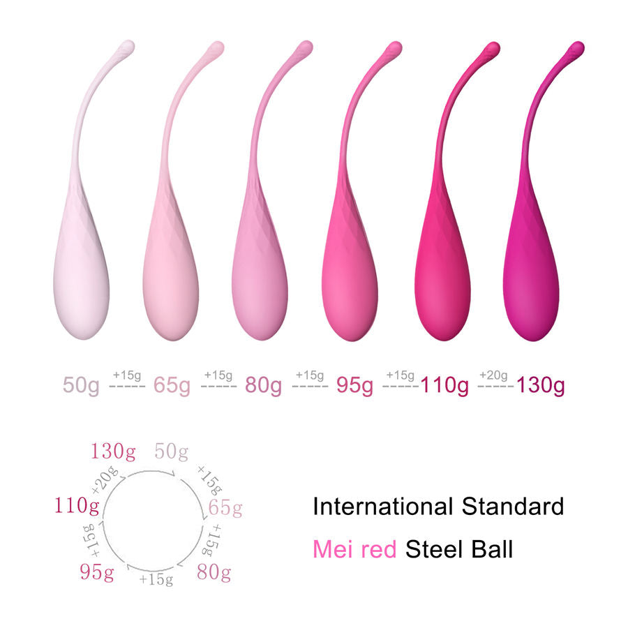 Set di 6 pesi per allenamento muscoli pelvici Kegel Fit di LESLIE, inclusi in una confezione con vari strumenti per esercizi.