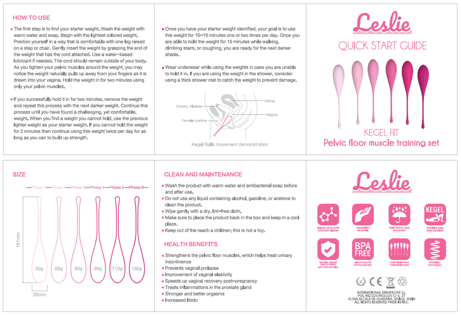 Set di 6 pesi per allenamento muscoli pelvici Kegel Fit by Leslie, strumenti per esercizi di rafforzamento del pavimento pelvico