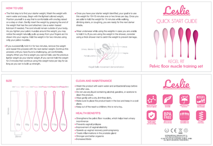 Set di 6 pesi per allenamento muscoli pelvici Kegel Fit by Leslie, strumenti per esercizi di rafforzamento del pavimento pelvico