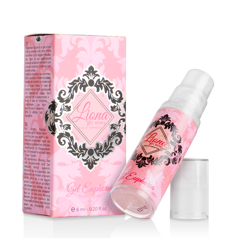 Vibratore liquido Euphoria Gel Liona by MOMA da 6 ml, confezione con gel intimo per piacere e benessere.