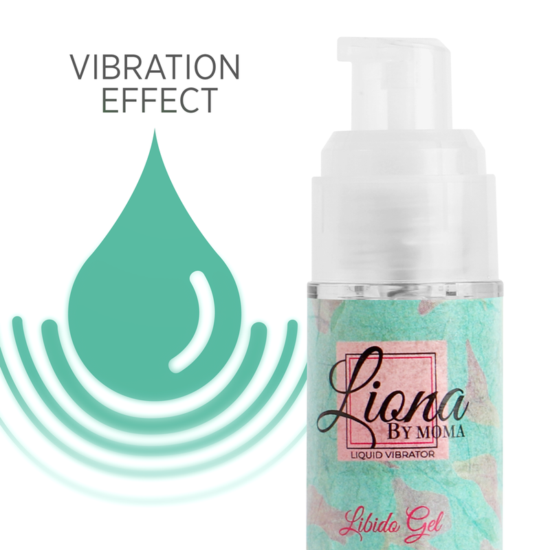 Gel vibratore liquido per libido LIONA BY MOMA, flacone da 15 ml, prodotto per stimolazione e benessere intimo.
