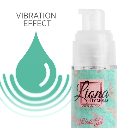 Gel vibratore liquido per libido LIONA BY MOMA, flacone da 15 ml, prodotto per stimolazione e benessere intimo.