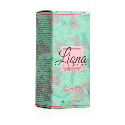 Gel liquido per libido Liona by Moma, contenuto da 6 ml, visibile nella confezione con etichetta e applicatore.