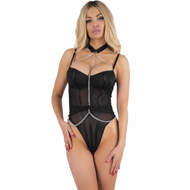 Accappatoio, camicia e perizoma nero LIVCO CORSETTI FASHION Melisenda CF 1709, taglia S, in morbido tessuto.