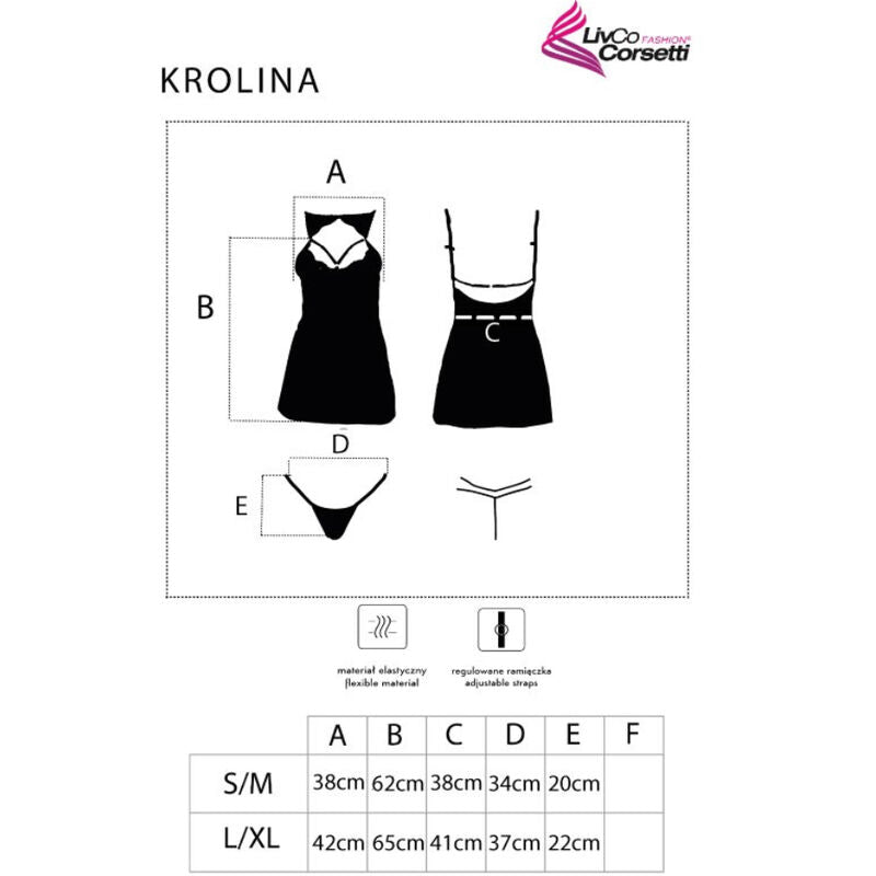 Corsetto e perizoma nero LIVCO CORSETTI FASHION KROLINA LC 90734, set intimo sexy in taglia S/M, dettagli in pizzo e tessuto morbido.