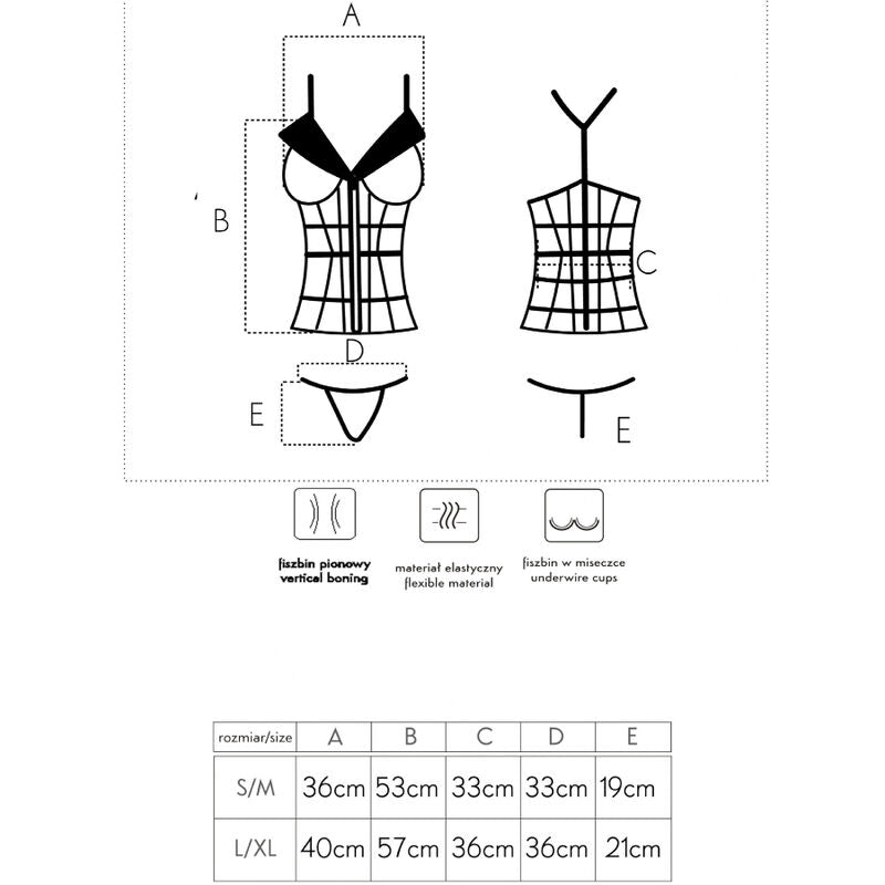 Corpetto e perizoma LIVCO CORSETTI FASHION Laura LC 20215, set intimo seducente in taglia S/M, dettagli eleganti e sexy