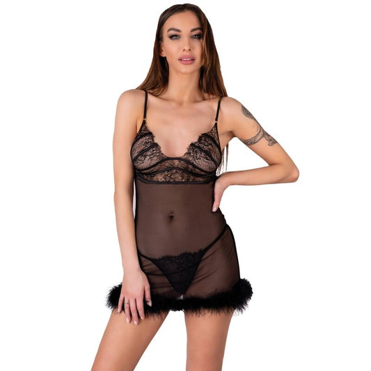 Set lingerie LIVCO CORSETTI FASHION Zerunam con babydoll e perizoma nero, elegante e sexy, ideale per occasioni speciali.