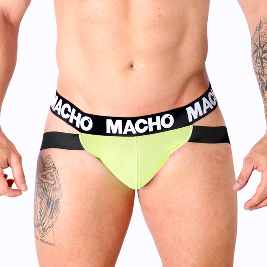 Slip uomo giallo MACHO MX28FA Jock in cotone elasticizzato, taglia S, con design sportivo e confortevole.