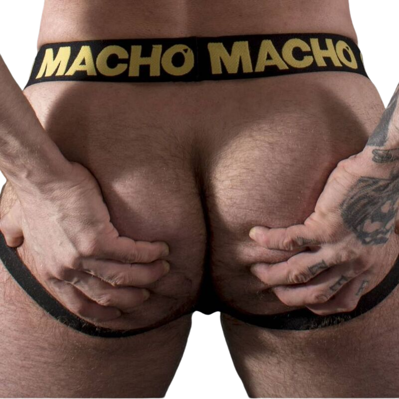 Slip jockstrap MACHO MX25AC Giallo in pelle, taglia S, con design aderente e dettagli in morbida pelle gialla.