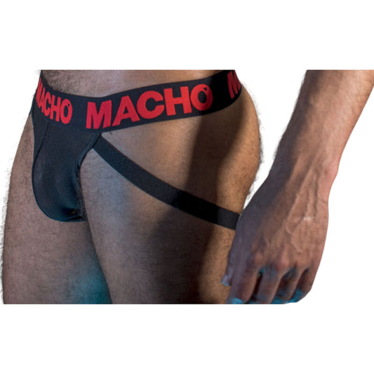 Slip jock nero e rosso MACHO MX26X2 di MACHO UNDERWEAR, tessuto elasticizzato, taglia S, dettaglio con cuciture robuste.