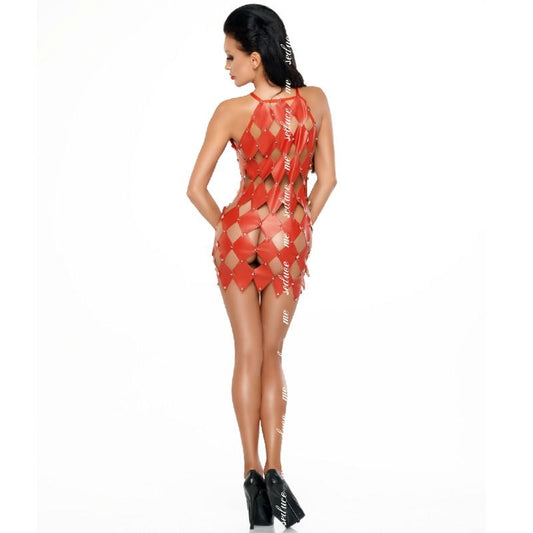 Vestito rosso Gwen di ME-SEDUCE DRESSES, taglia S/M, con dettagli eleganti e tessuto morbido, visibile nell'immagine.