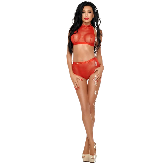 Set lingerie rosso ME-SEDUCE Mona, coppe e slip in taglia S/M, con dettagli eleganti e tessuto morbido.