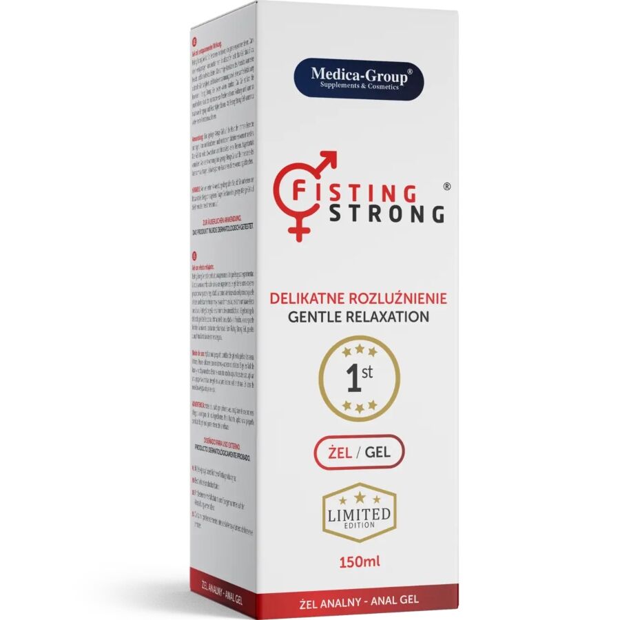 Gel intimo forte Fisting MEDICA GROUP, prodotto da 150 ml, visibile in bottiglia con etichetta blu e bianca.