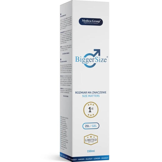 Gel intimo grande MEDICA GROUP per uomo, 150 ml, flacone con etichetta bianca e tubo di gel visibile.