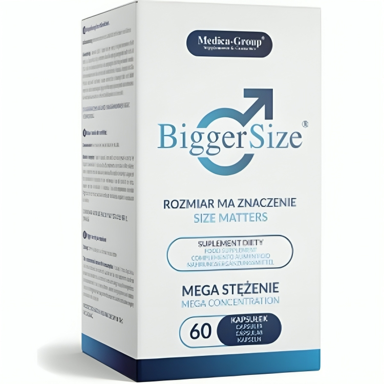 Capsule MEDICA GROUP per l'ingrandimento del pene, confezione da 60 capsule, con dettagli del prodotto e branding.